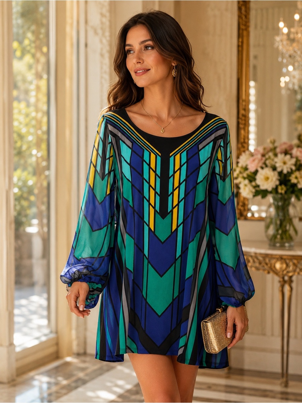 NWT 𝙑𝙖𝙡𝙚𝙧𝙞𝙚 𝙎𝙩𝙚𝙫𝙚𝙣𝙨 Blue & Green Geometric Shift Dress Size XL